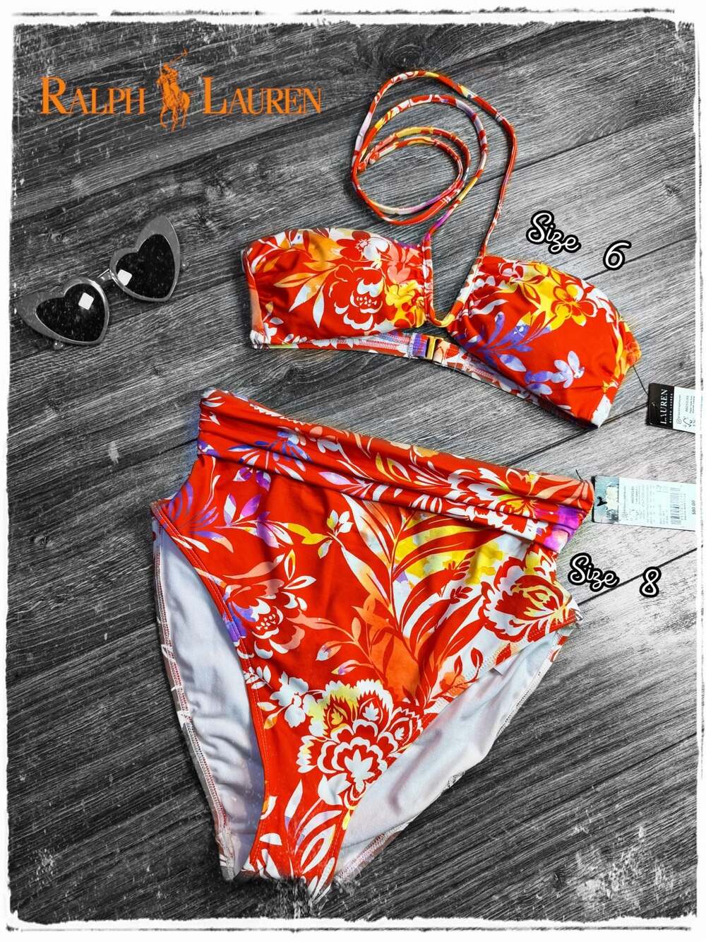 Lauren Ralph Lauren Floral Print High-Waisted Bikini Set Medium (T-6/ B-8)